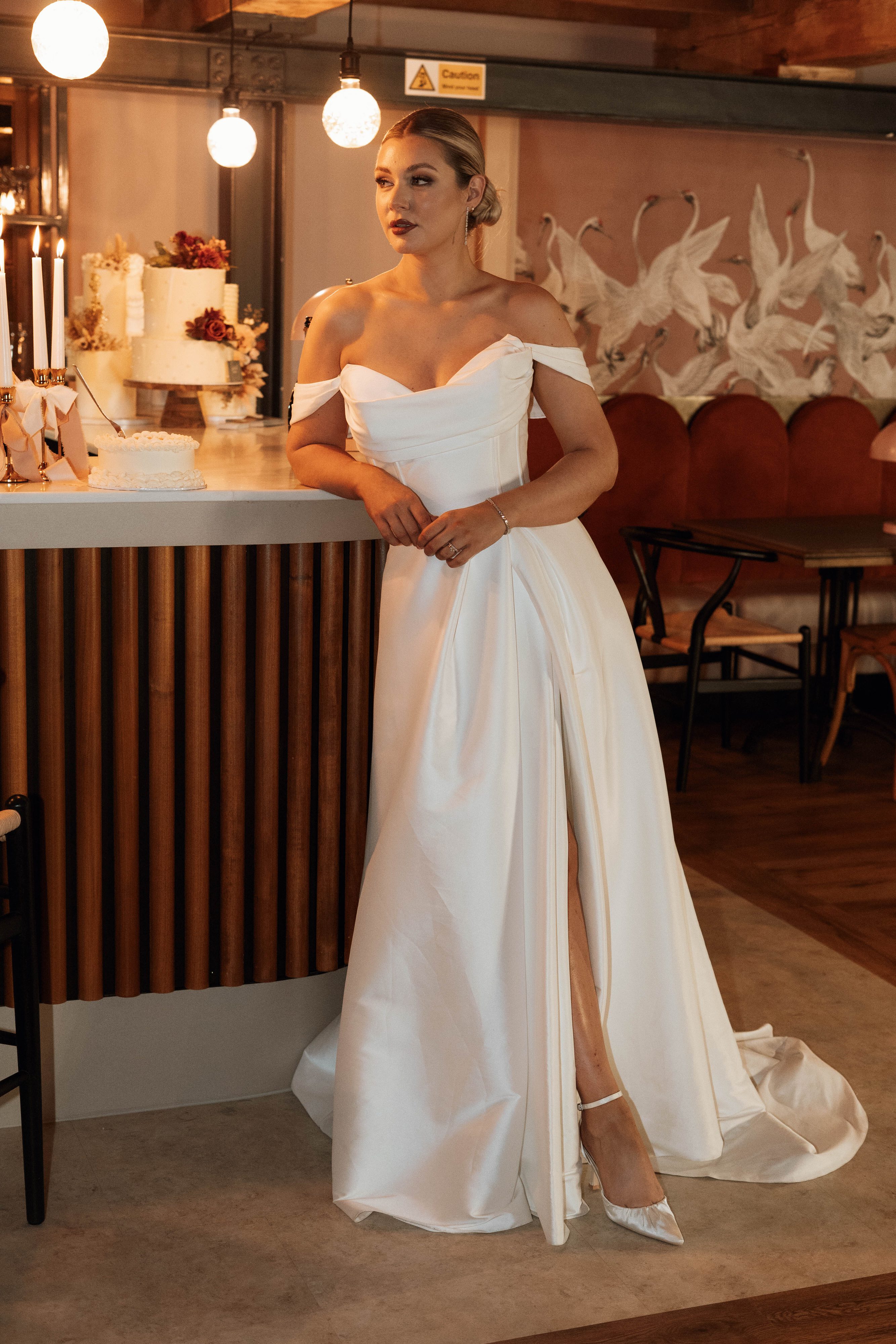 aldina fit and flare dress in champagne Gold Foil Leaf Short Sleeve Gown With Draped Details